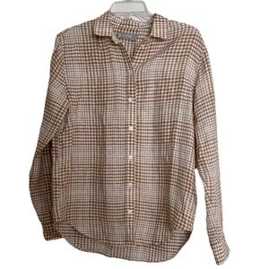 Everlane The Must-Have Shirt in Linen in Brown/ White Button Down Long Sleeves 6
